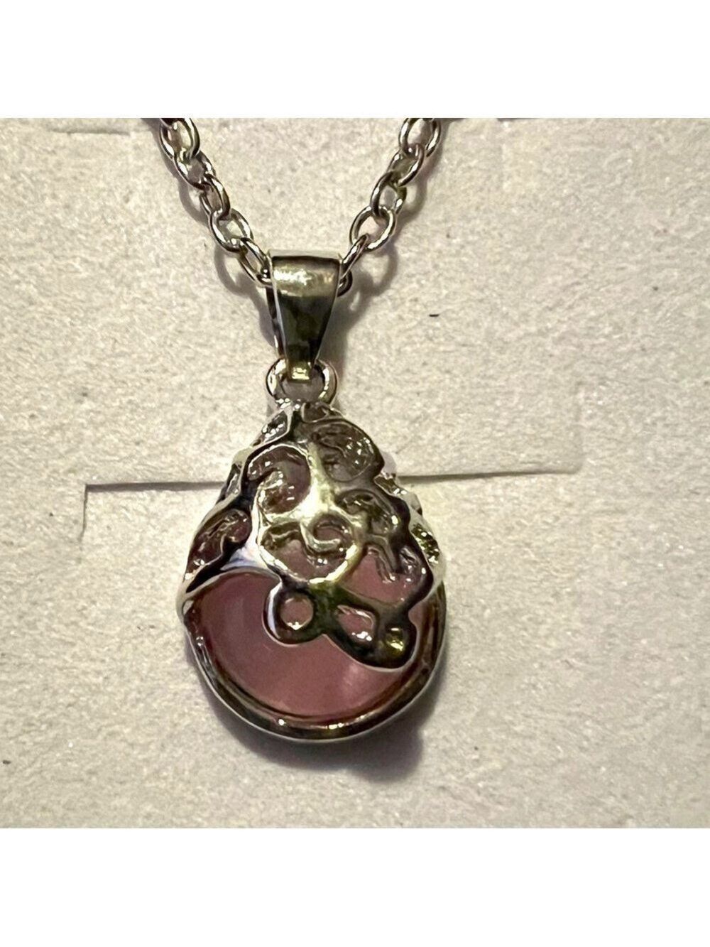 Fashion Jewelry Necklace, 16” Chain, Pink & Silver Tone, W/Gift Box